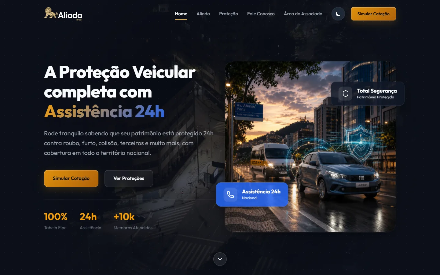 Site da Alliada Brasil Proteção Veicular no computador