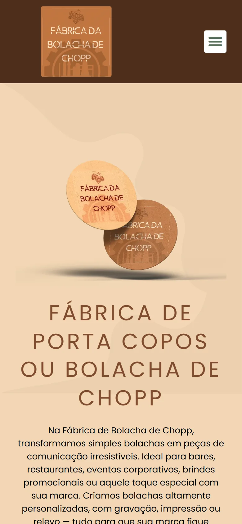 Site da Fábrica de Bolacha de Chopp no celular
