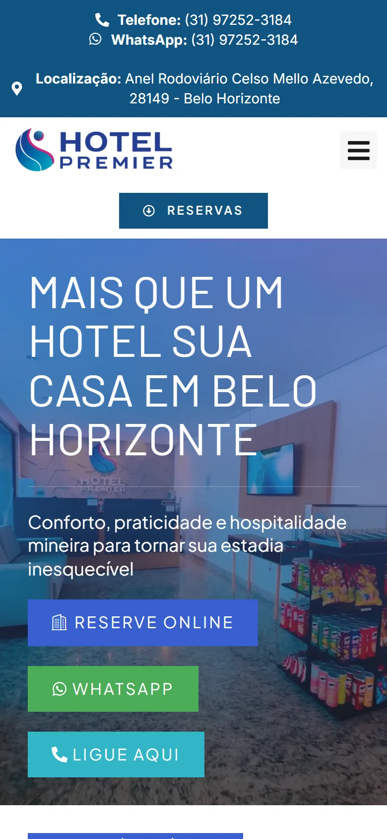 Site da Hotel Premier no celular
