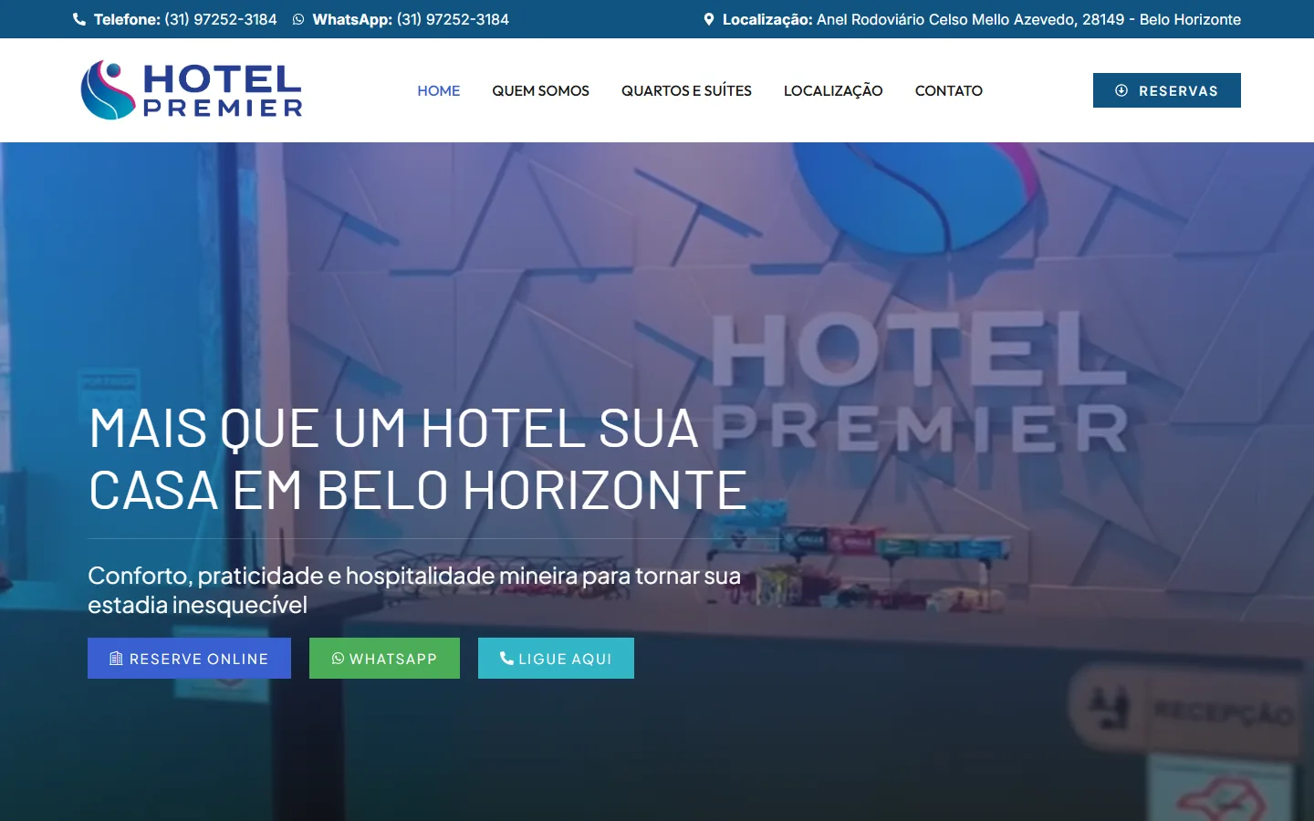 Site da Hotel Premier no computador