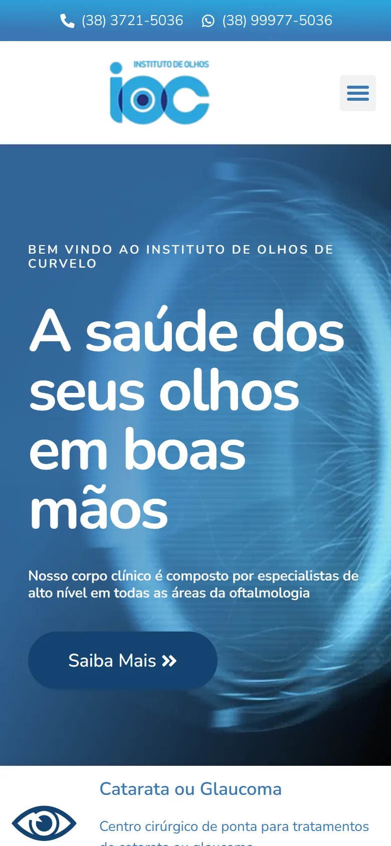 Site da Instituto de Olhos de Curvelo no celular