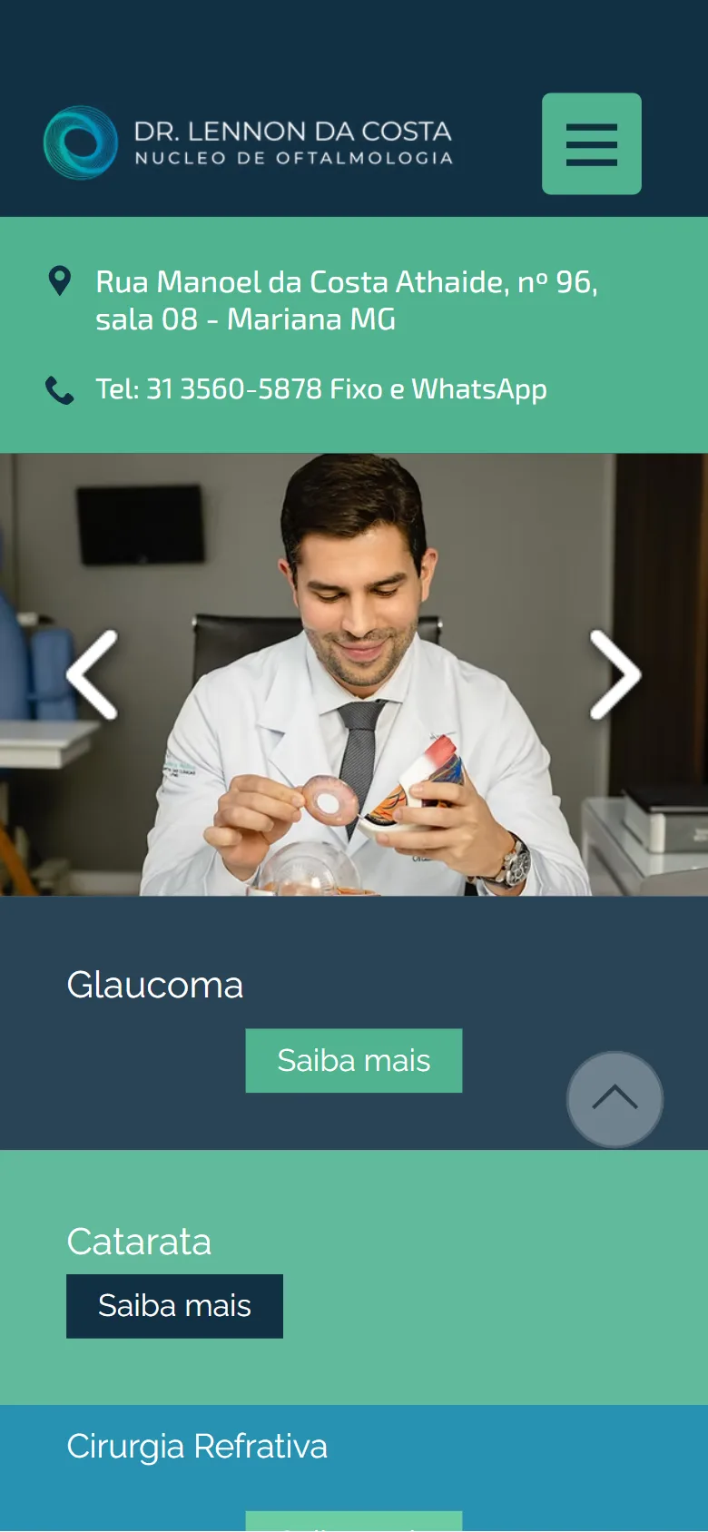 Site da Núcleo de Oftalmologia no celular