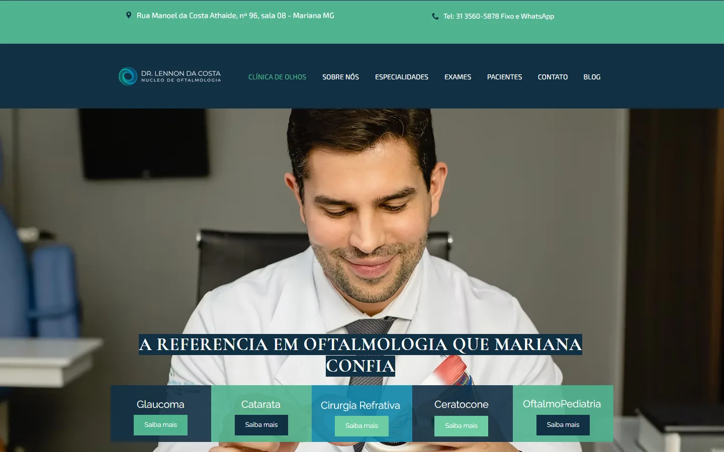 Site da Núcleo de Oftalmologia no computador