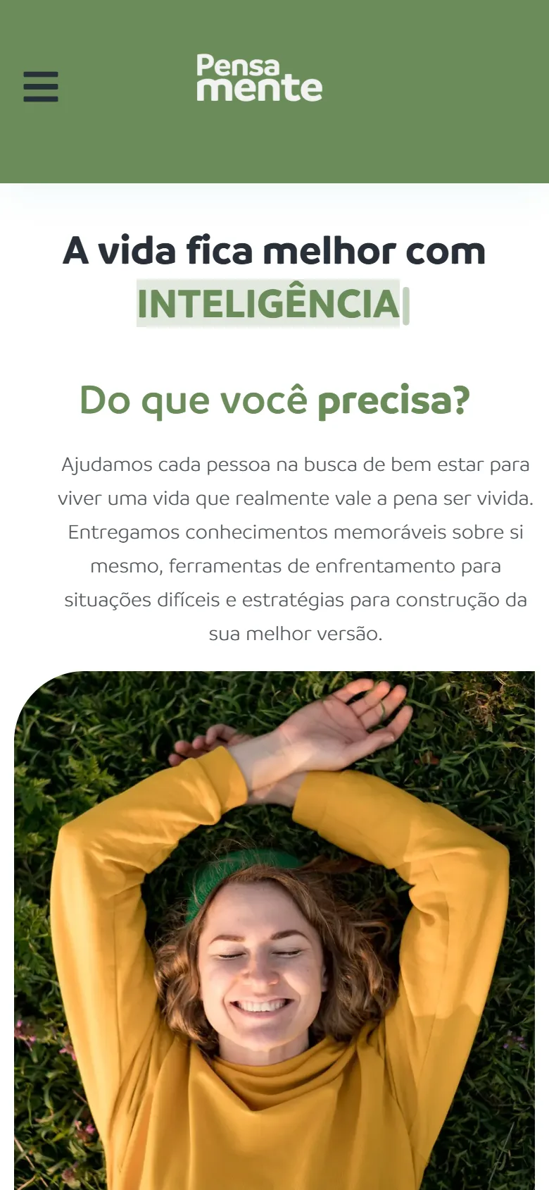 Site da Pensamente Clínica de Psicologia no celular
