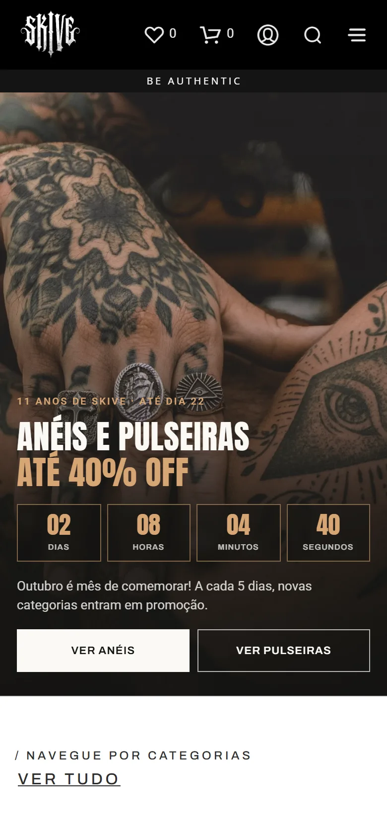 Site da Skive Jewelry no celular