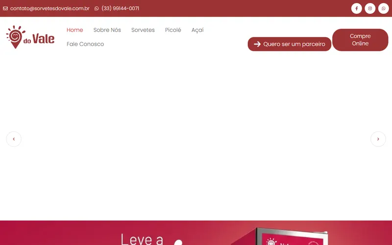 Site da Sorvetes do Vale